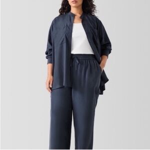 NWT $340 Eileen Fisher Organic Silk Navy Blue Cargo Pants sz 1Xl
